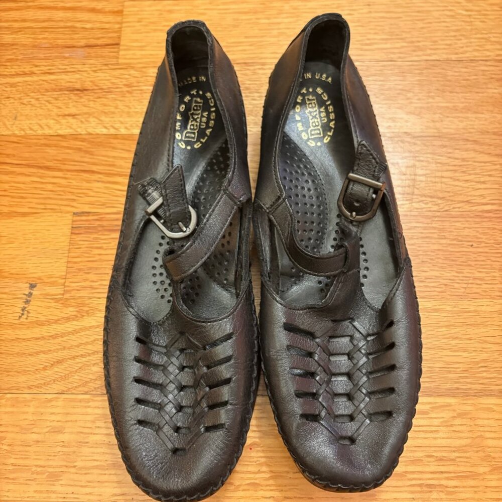 Vintage Dexter Comfort Classics Mary Jane Woven Leather Flats 8 - 8.5M Black USA